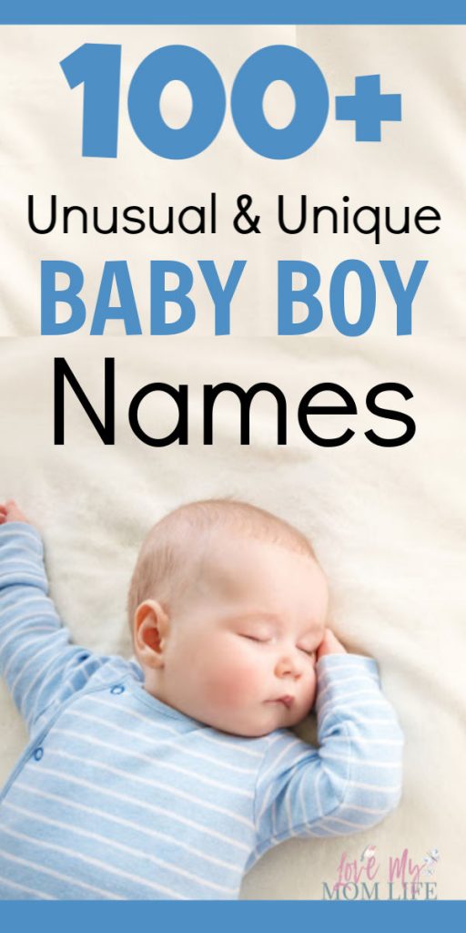Pinterest Image with baby boy sleeping and the words 100+ Unusual & Unique Baby Boy Names
